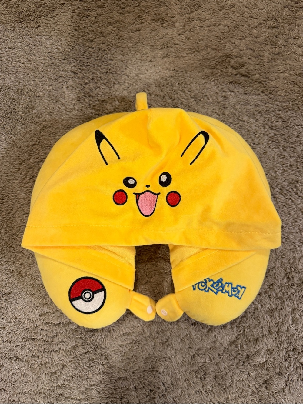 Pikachu Yellow Kids One-Piece Travel Hoodie Neck Pillow